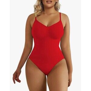 SHAPERX Women's Shapewear Bodysuit Tummy Control Body Shaper Seamless, Red, XS
